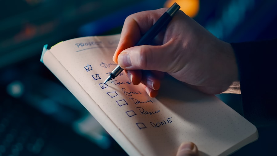 A checklist with items being ticked off