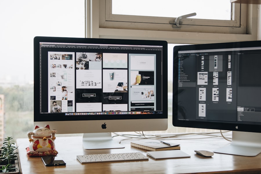 A clean dual-monitor developer workspace