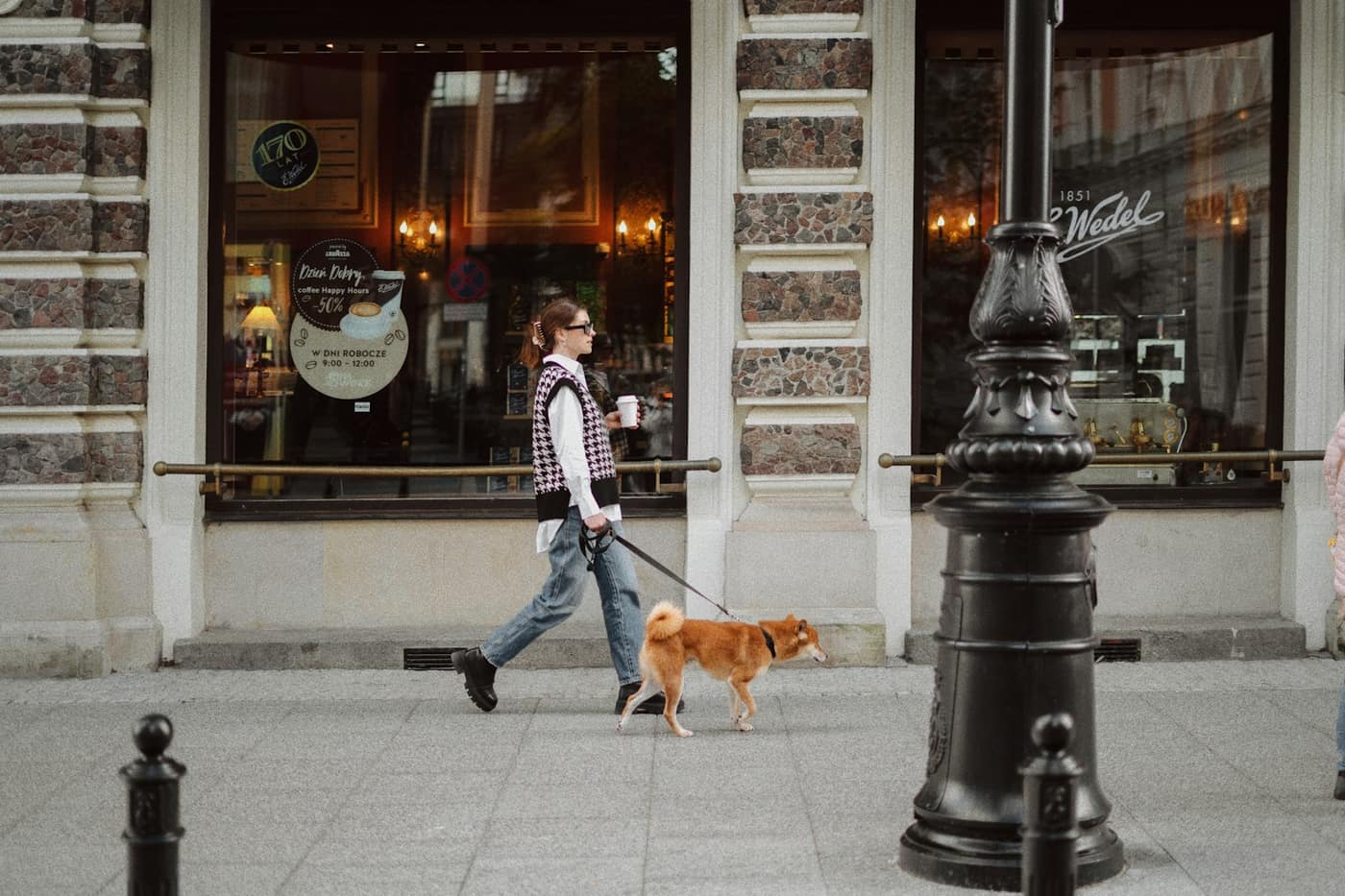 Walking a dog outdoors