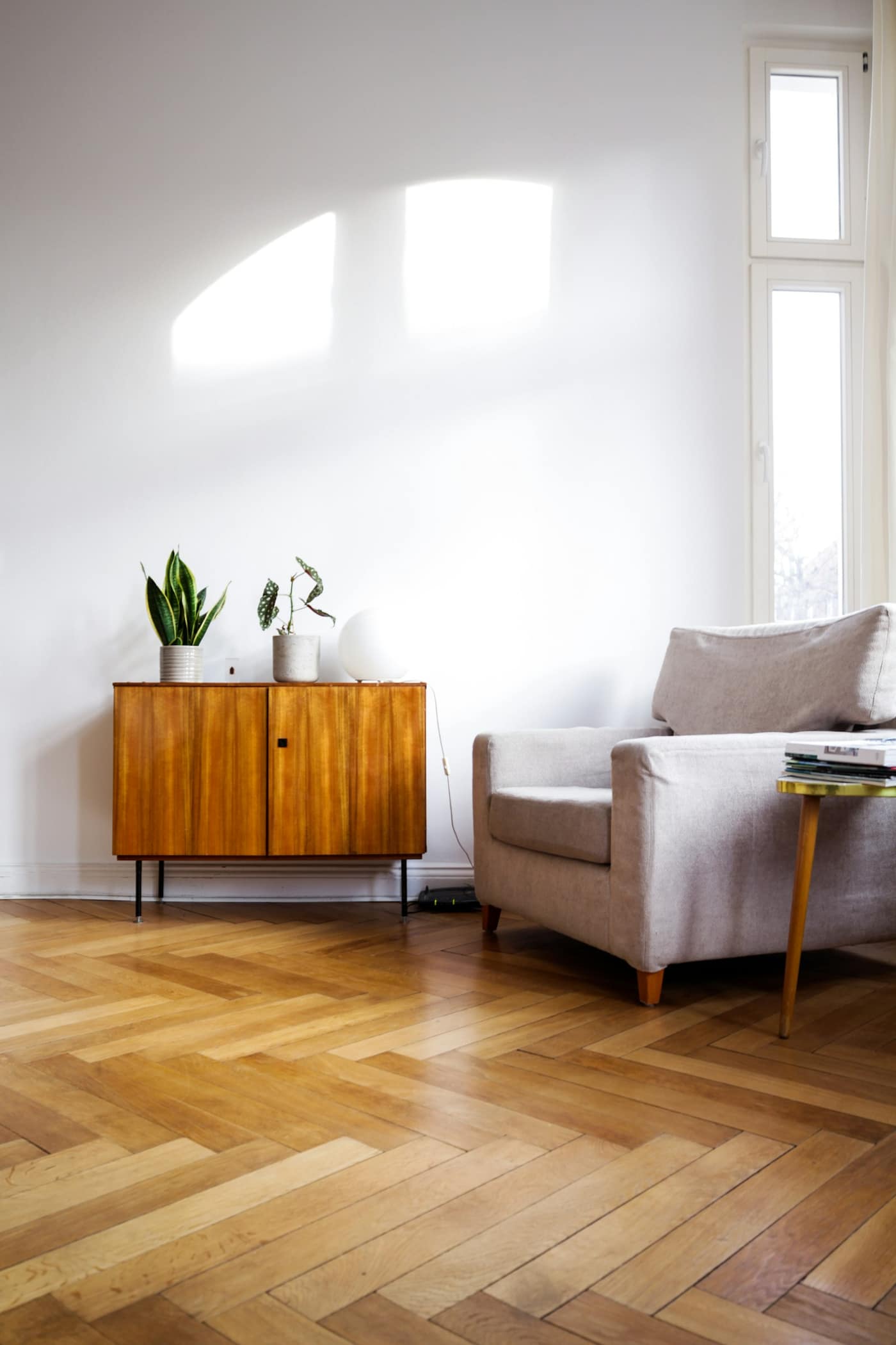 A room with newly laid wood flooring