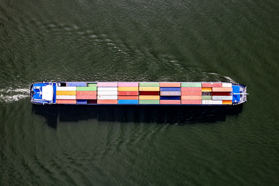 A container ship at sea representing global commerce