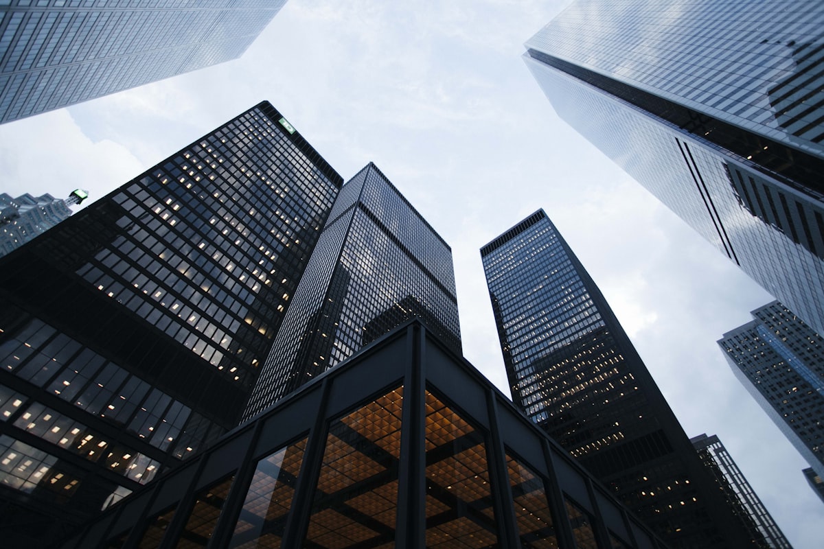 A skyline of international business towers