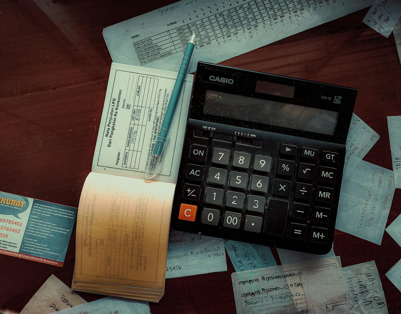 A calculator on a desk for working out invoice tax