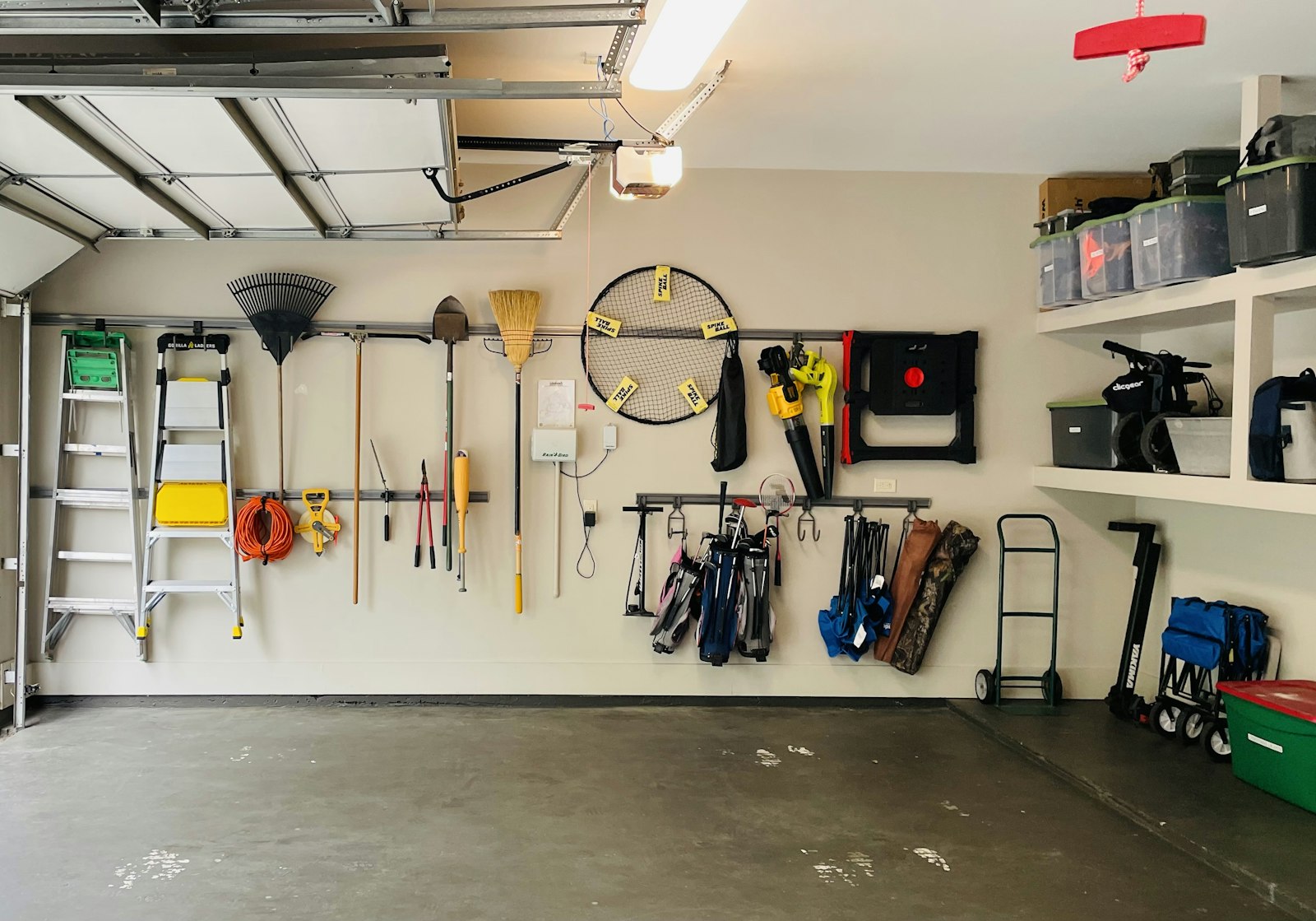 A garage filled with tools and equipment