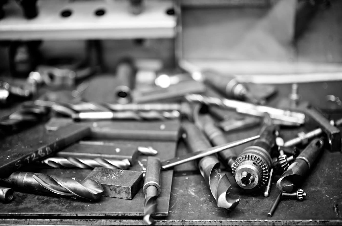 A toolbox and tools on a workbench